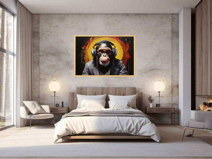 Modern Black Monkey HeadPhone Art Painting 