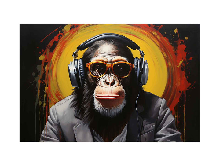 Modern Black Monkey HeadPhone Art Painting 