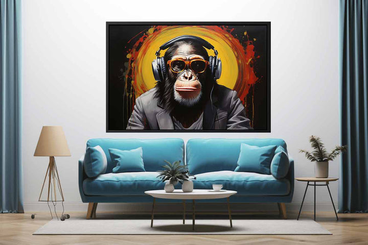 Modern Black Monkey HeadPhone Art Painting 