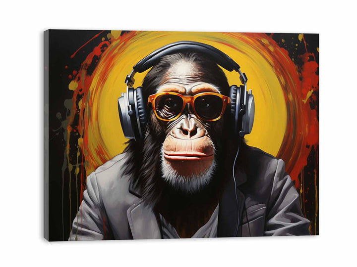 Modern Black Monkey HeadPhone Art Painting 