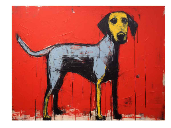 Modern Red Yellow Dog Art Painting 