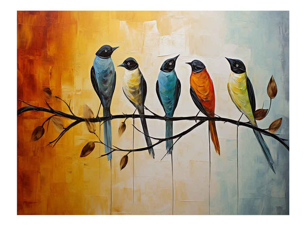 Modern Red Yellow Bird Art Painting 