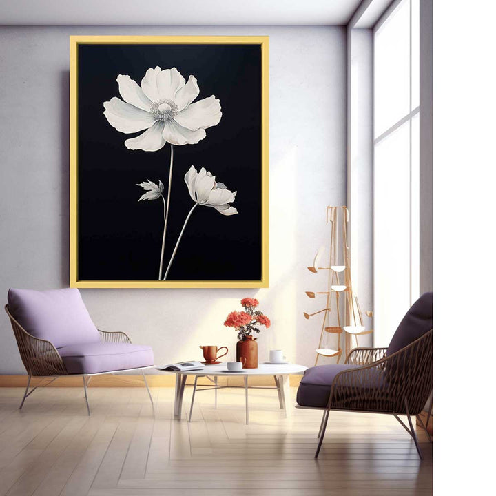 White Black Flower Painting  