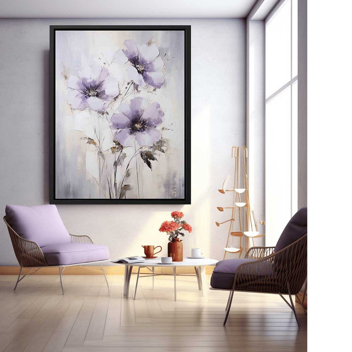 White Purple Art Flower Painting  