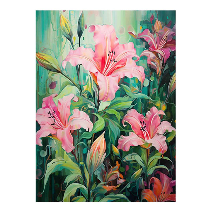 Flower Pink Green Art Painting  