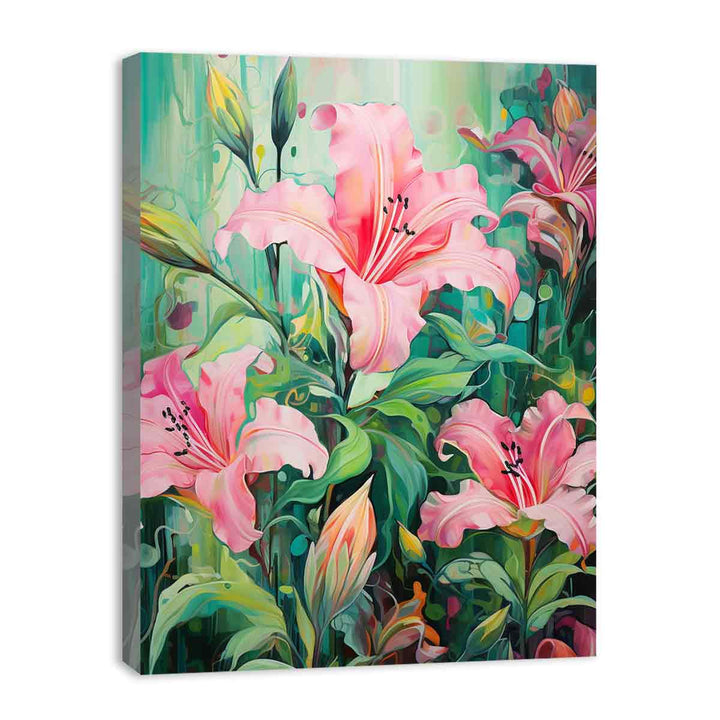 Flower Pink Green Art Painting  