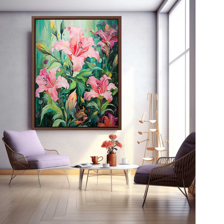 Flower Pink Green Art Painting  