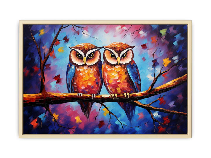 Two Owl Modern Art Painting Framed Print