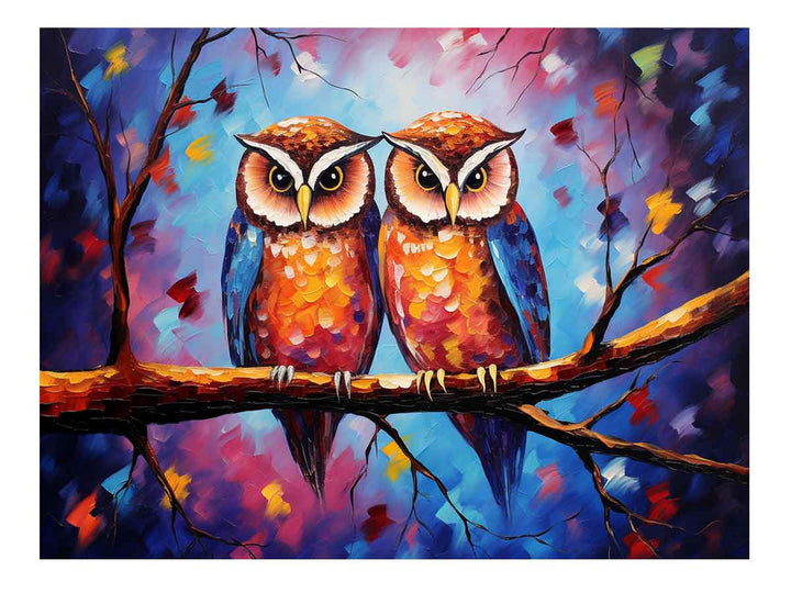 Two Owl Modern Art Painting 