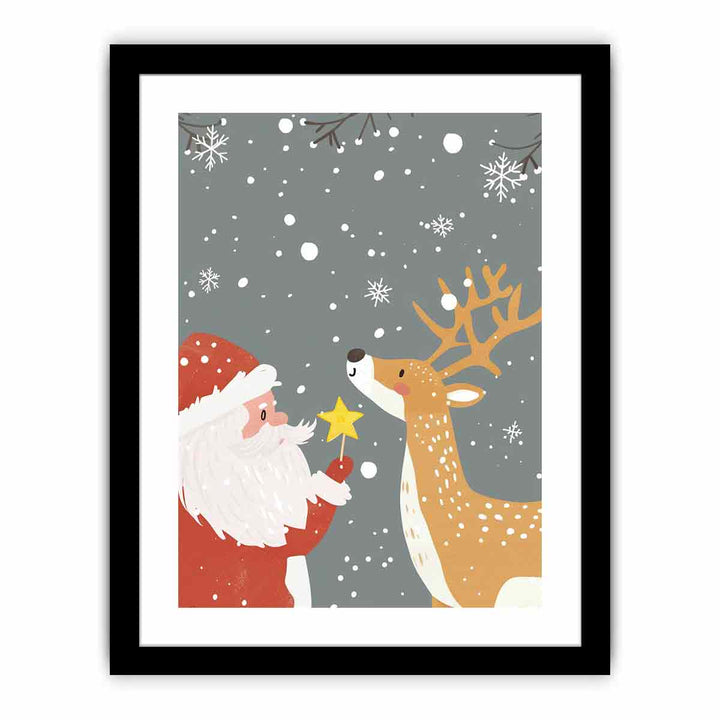 Santa & Reindeer  Art Print