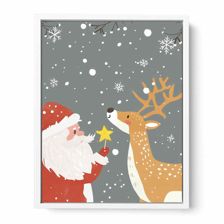 Santa & Reindeer Framed Print