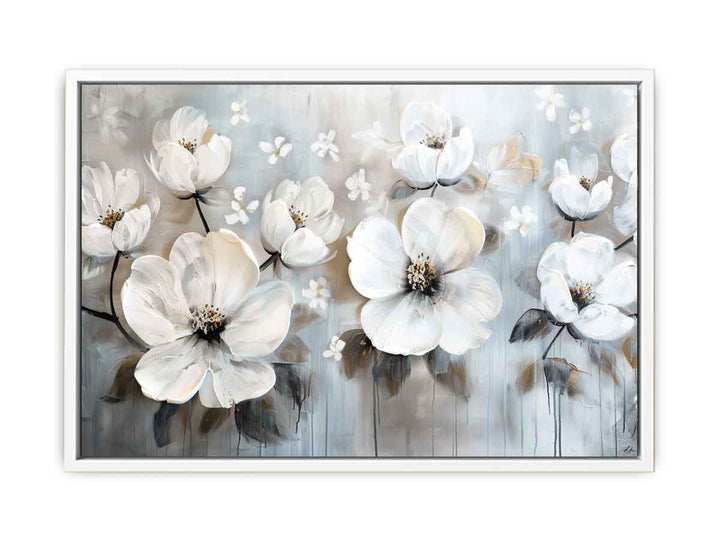 White Flowers Painting  Framed Print