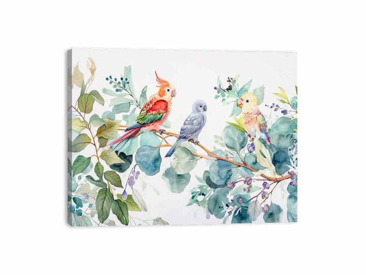 Birds On Eucalyptus Canvas Print