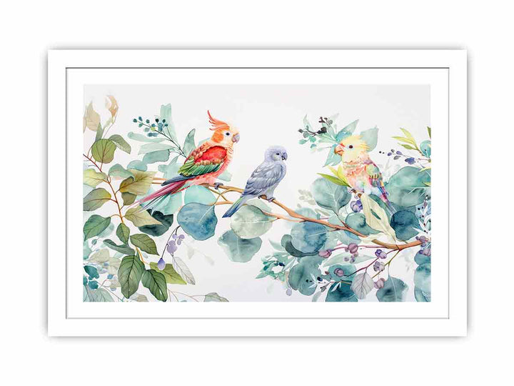 Birds On Eucalyptus Streched canvas