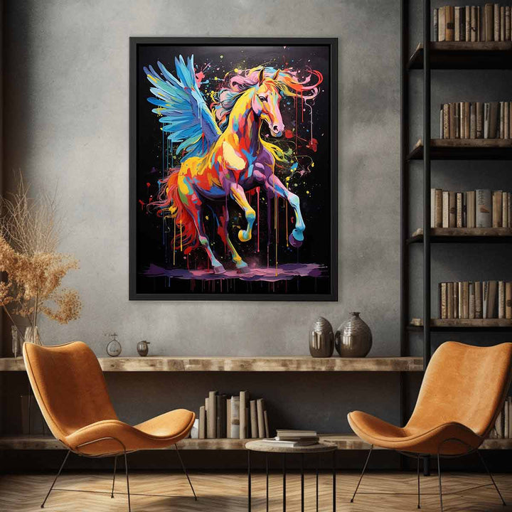 Bird and Horse Dripping Color Painting 