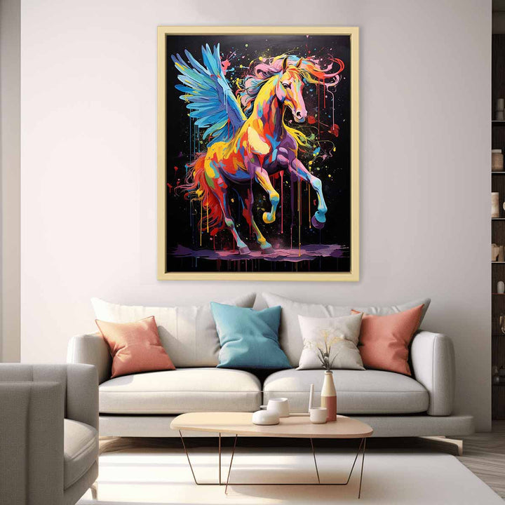 Bird and Horse Dripping Color Painting 