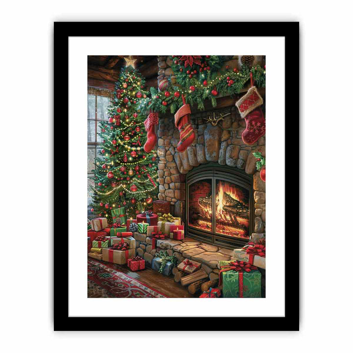 Festive Fireplace   Art Print