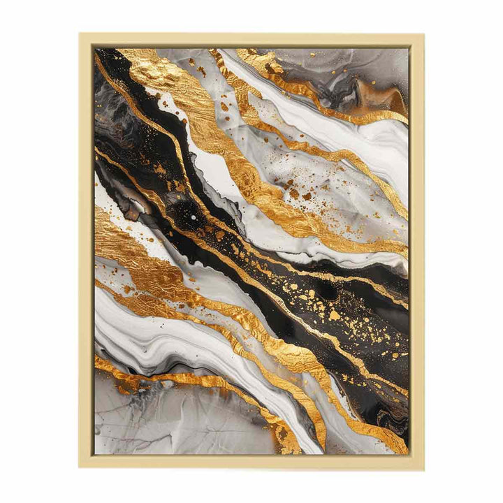 Black Gold Marble Painting Framed Print