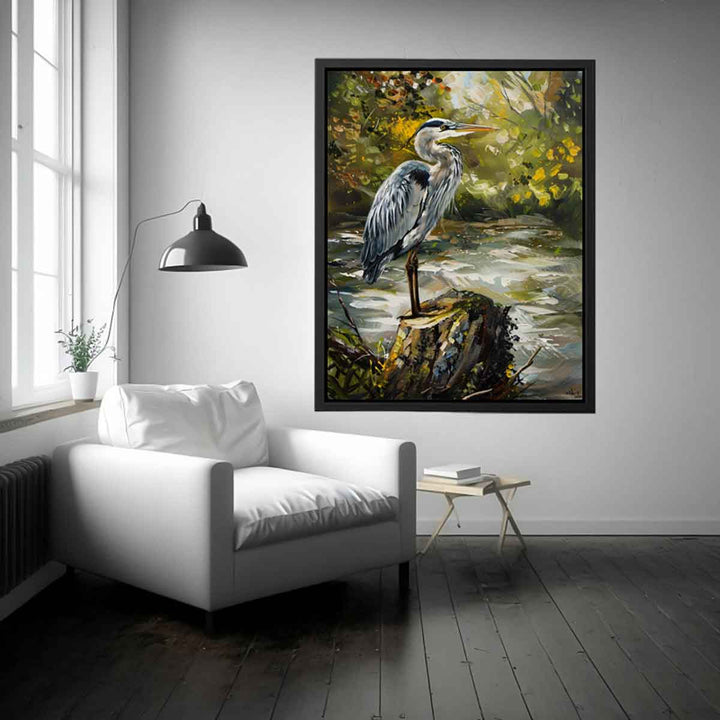 Grey Heron Bird  Painting Art Print