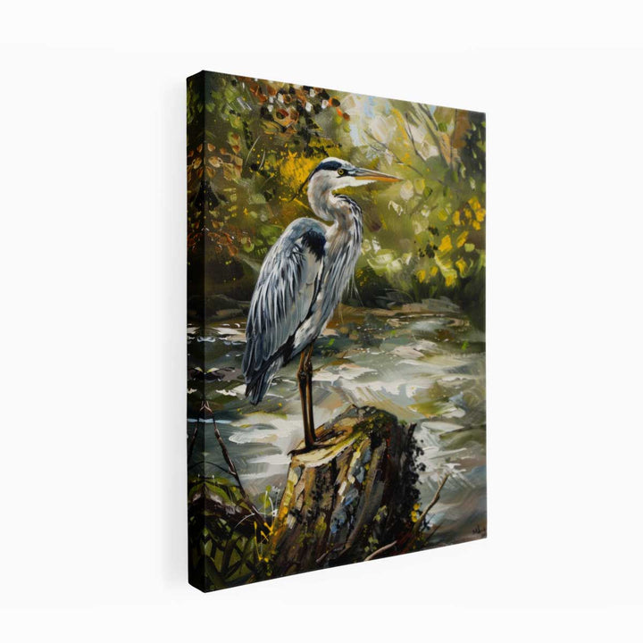 Grey Heron Bird  Painting canvas Print