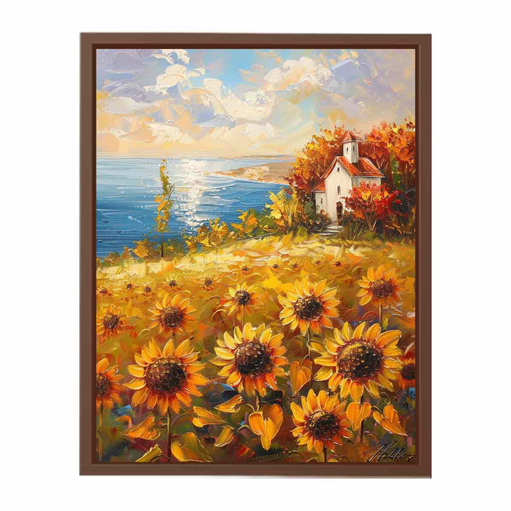 Sunflower Field House  Art Print