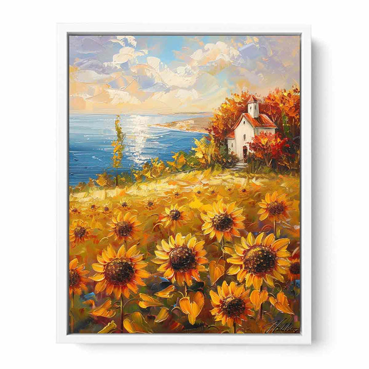 Sunflower Field House Canvas Print