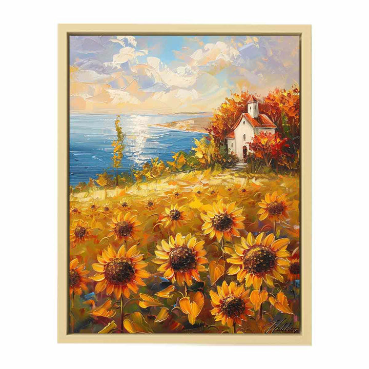 Sunflower Field House Framed Print