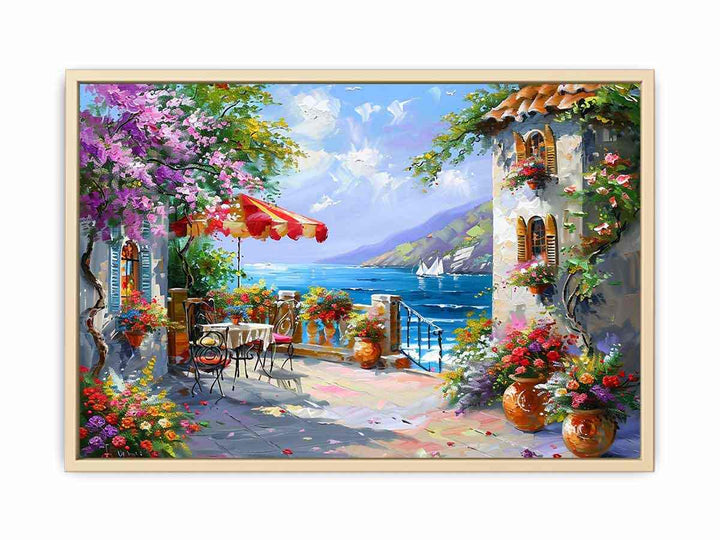 Italian Beachside Cafe Framed Print