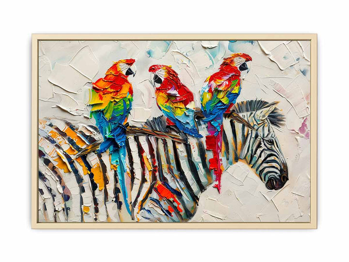 Zebra Parrot Art Painting Framed Print