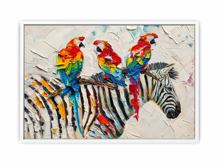 Zebra Parrot Art Painting Canvas Print