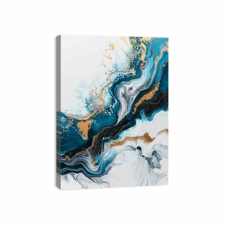 Blue Gold  Waves Painting  