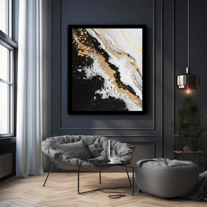 Black Gold Waves Painting  