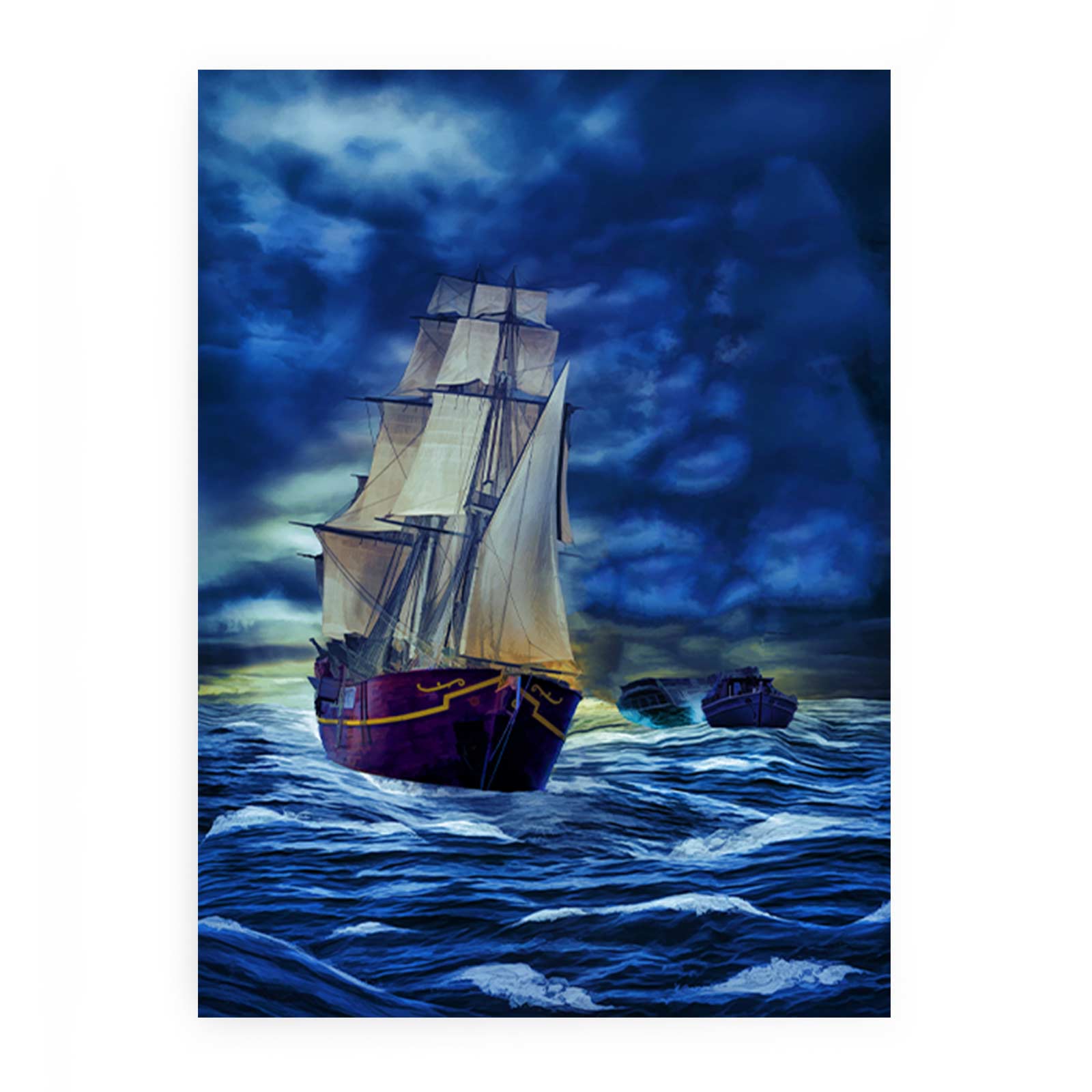 Sailing Ship in Storm Painting Art Print.